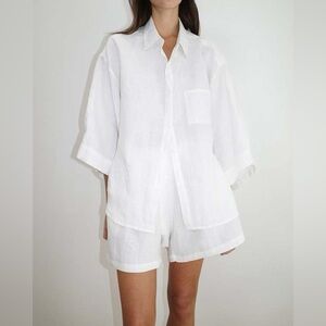 NWT Deiji Studios 03 Shirt & Short Linen Set in White size XS